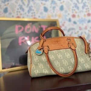 Dooney & Bourke Green and Tan Satchel with Vintage Appeal